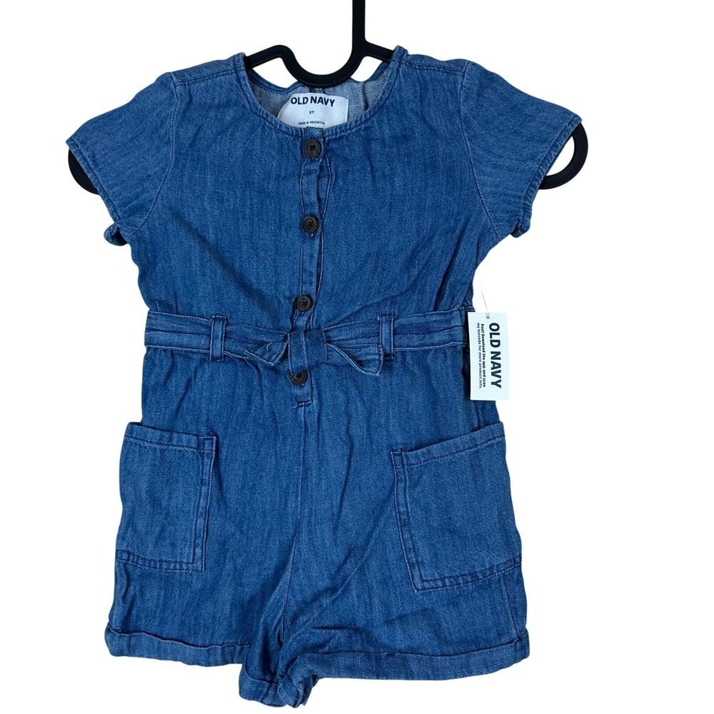 Old Navy Baby Chambray Romper 2T NWT Denim Blue Snap Crotch Summer Resortwear